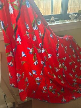 rag & bone Red & blue & green Floral Wrap Skirt with detailed blue piping.